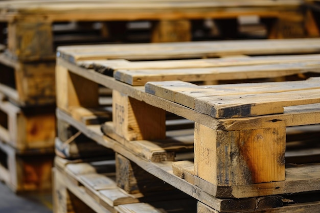 Magazzino di produzione di pallet in legno per il trasporto e lo stoccaggio di merci Magazzino pieno di pile di pallet