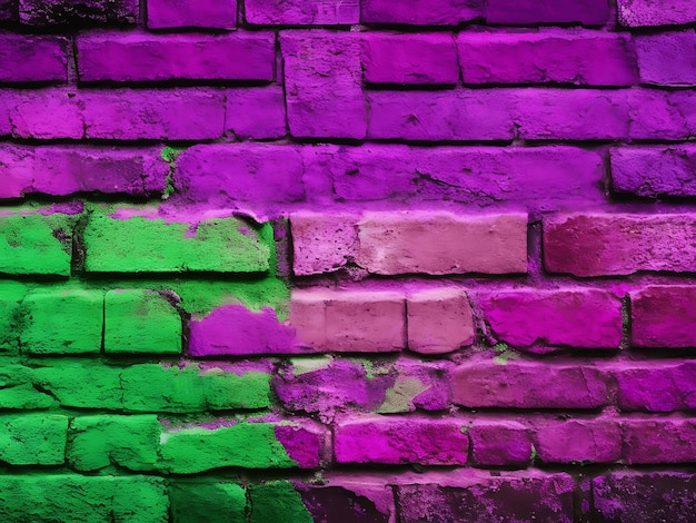 Magenta viola rosso marrone verde vecchia parete di mattoni tonato colorato sfondo grunge ai generato