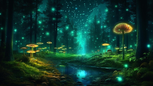 Magia dei funghi Scopri gli incantevoli funghi della foresta grazie all'IA generativa dell'acqua