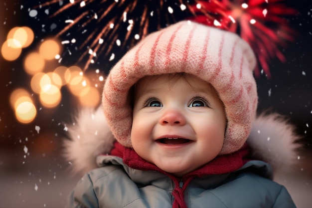 Magica notte di Natale con neve e fuochi d'artificio realizzati con la tecnologia Generative AI