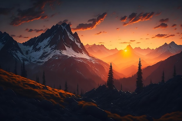 Magico tramonto in montagna