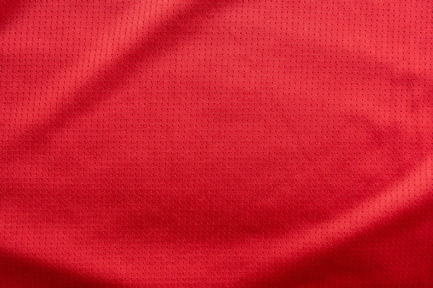 Maglia da calcio in tessuto per abbigliamento sportivo vista dall'alto colore rosso