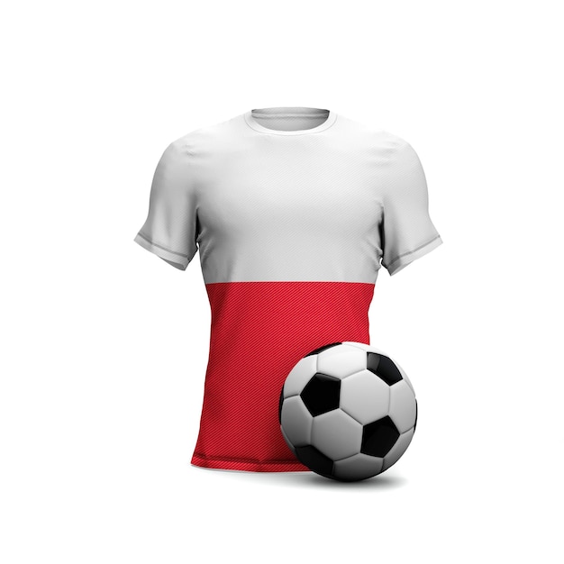 Maglia da calcio Polonia con bandiera nazionale e pallone da calcio Rendering 3D