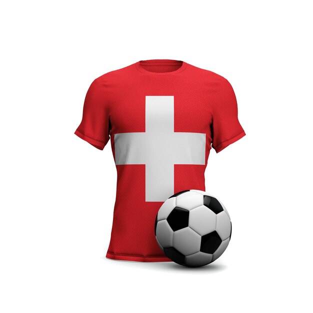 Maglia da calcio Svizzera con bandiera nazionale e pallone da calcio Rendering 3D