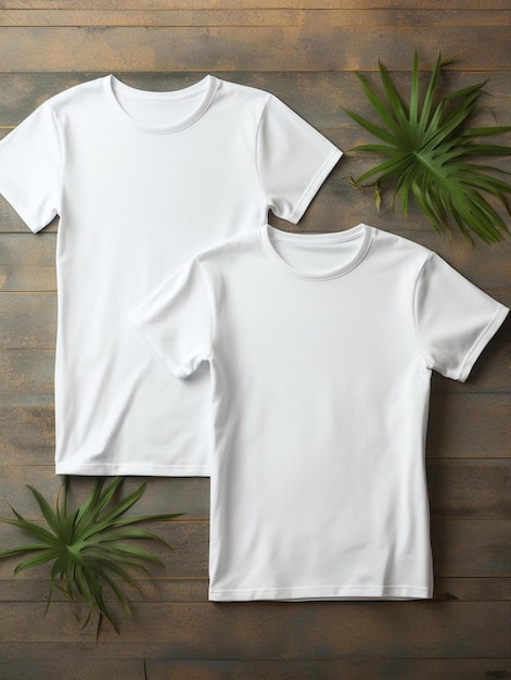 maglietta bianca con una maglietta bianca su uno sfondo di legno.