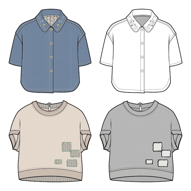 maglietta disegnata a mano tessuto di moda schizzo contorno illustrazione