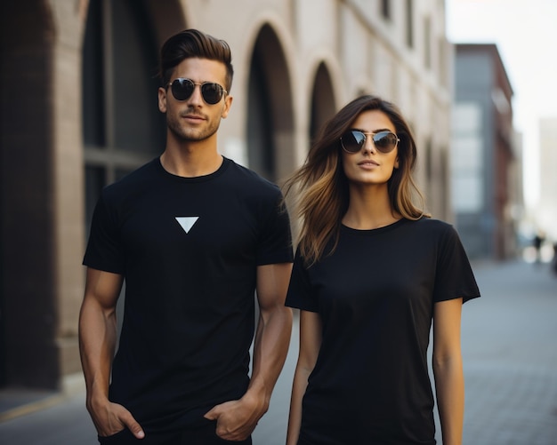 Maglietta maschio femmina nera T-shirt Raw Mockup