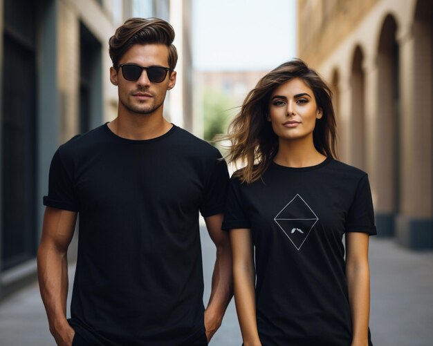 Maglietta maschio femmina nera T-shirt Raw Mockup