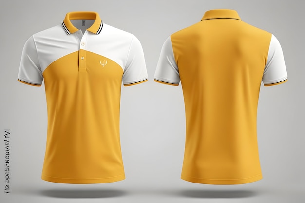 Maglietta Polo gialla e bianca a maniche corte maschile per rendering 3D