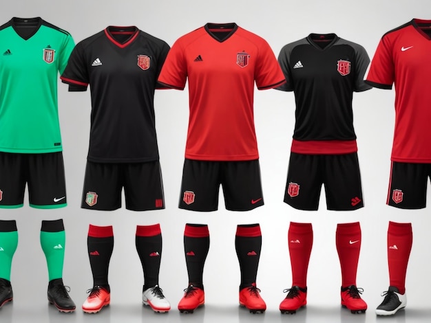 Maglietta rossa e nera modello di calcio o calcio per il club di squadra su sfondo bianco vetro sportivo di Jersey