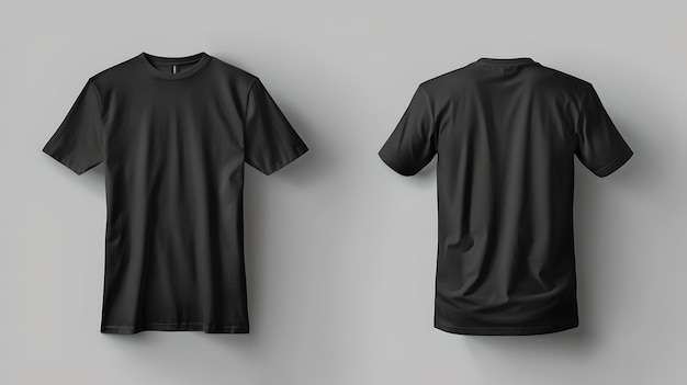 Magliette nere bianche vista anteriore e posteriore isolate su grigio Stile casuale perfetto per disegni di mockup Abbigliamento semplice e versatile per il branding AI