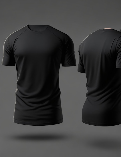 magliette nere foto realistiche con vista frontale e posteriore dello spazio di copia
