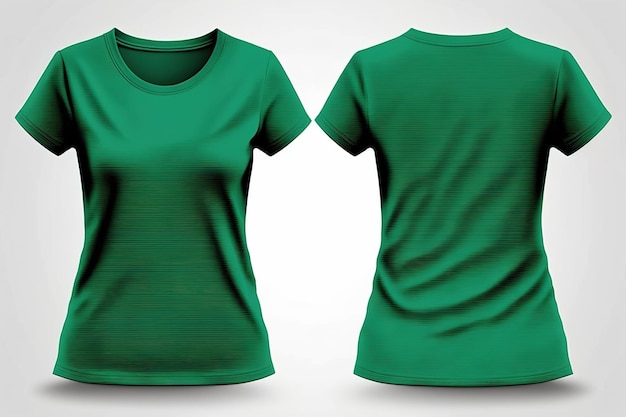 Magliette verdi femminili realistiche con foto con copia spazio vista anteriore e posteriore AI Generato