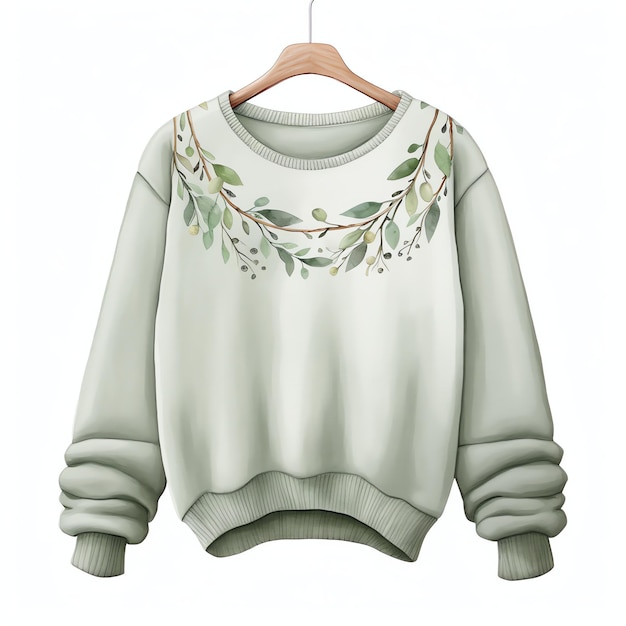 maglione accogliente accessorio semplice per la vita per le giornate primaverili o estive in foglie botaniche verdi neutre per