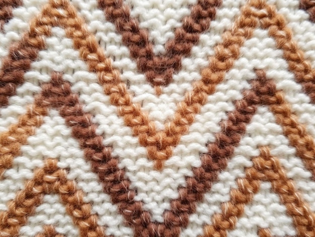 Maglione in lana testurizzata marrone chiaro marrone scuro e bianco con motivo geometrico
