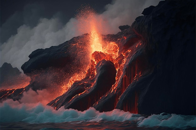 Magma di eruzione vulcanica del flusso di lava attivo