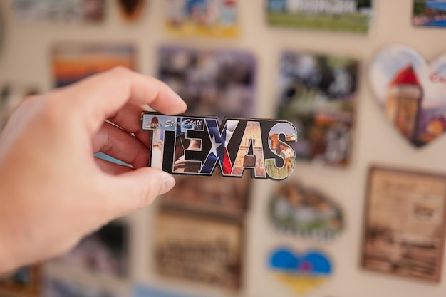 Magnete da frigorifero souvenir Texas USA a portata di mano