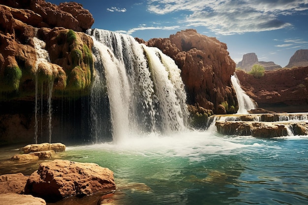 Magnifica cascata che cade in una piscina sottostante