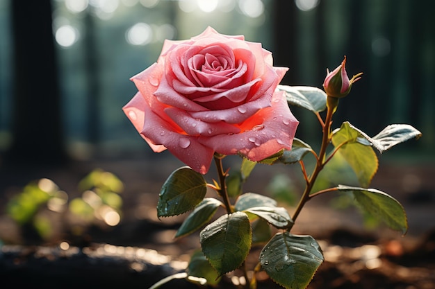 Magnifiche gocce d'acqua di rosa che adornano una bella rosa AI generativa