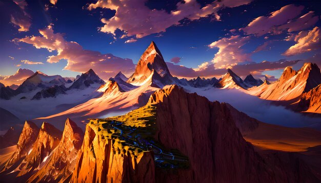 Magnifiche montagne Valli Realizzazione Successo paesaggio illustrazione Ai generato per libri per bambini dipinti arti murali su tela