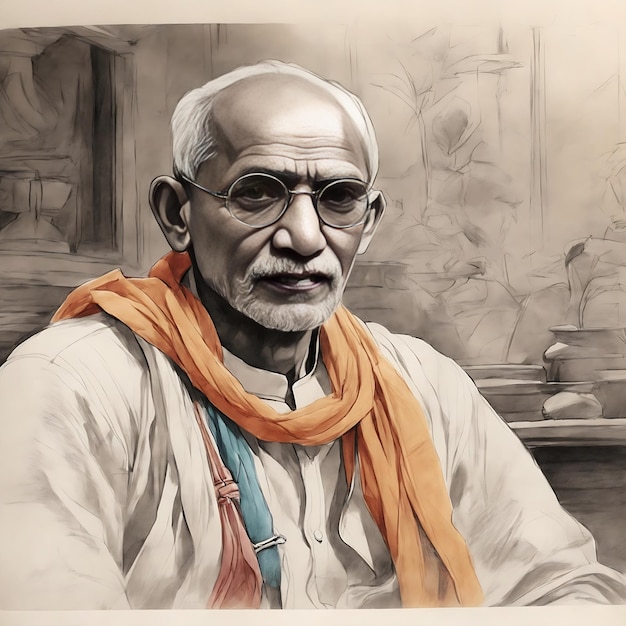 Mahatma Gandhi schizzo colori Giorno dell'Indipendenza indiana