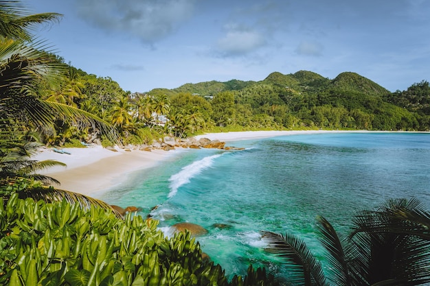 Mahe Island Seychelles Vocazione vacanziera sulla bellissima esotica spiaggia tropicale di Anse intendence