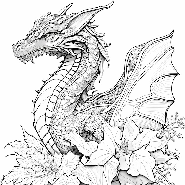 Majestic Dragon Coloring Book Pagina di una potente creatura mitica