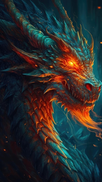 Majestic Dragon con Aura di Fuoco Generativa AI