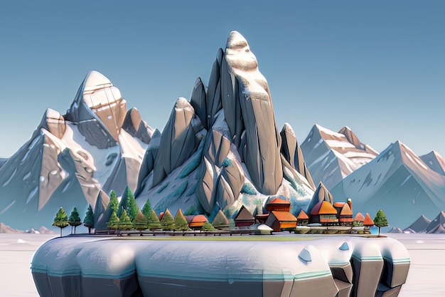 Majestic Kailash Parvat CloseUp Serene Peak coperta di neve in una scena di cartone animato 3D dettagliata