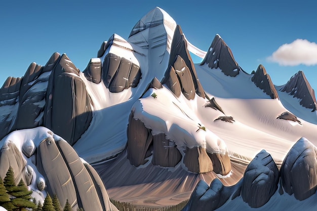 Majestic Kailash Parvat CloseUp Serene Peak coperta di neve in una scena di cartone animato 3D dettagliata