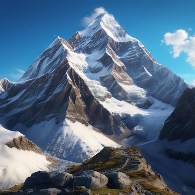 Majestic Kailash Parvat CloseUp Serene Peak coperta di neve in una scena di cartone animato 3D dettagliata