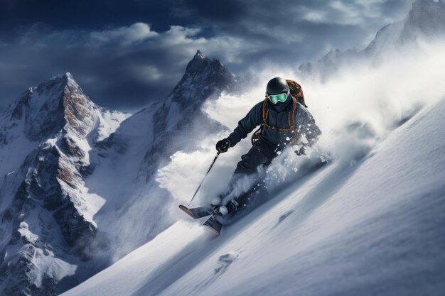 Majestic Skier montagne neve divertimento Generare Ai