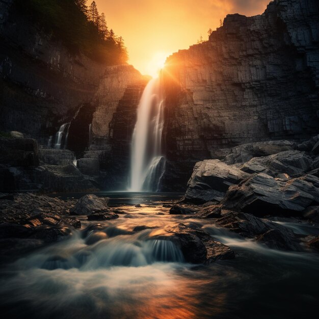 Majestic Waterfall Unveiled è una testimonianza dell'incantevole armonia tra luce e acqua