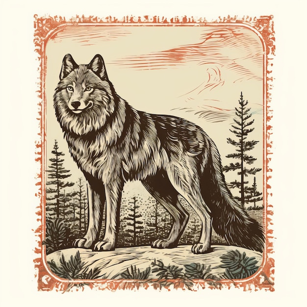 Majestic Wolf Una classica illustrazione in bianco e nero