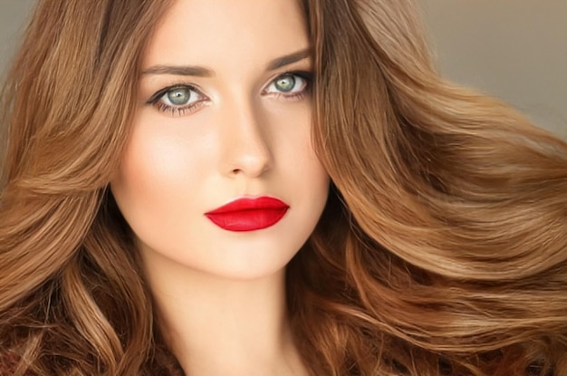 Make-up di bellezza e acconciatura ritratto del viso di una bella donna trucco rossetto e acconcio