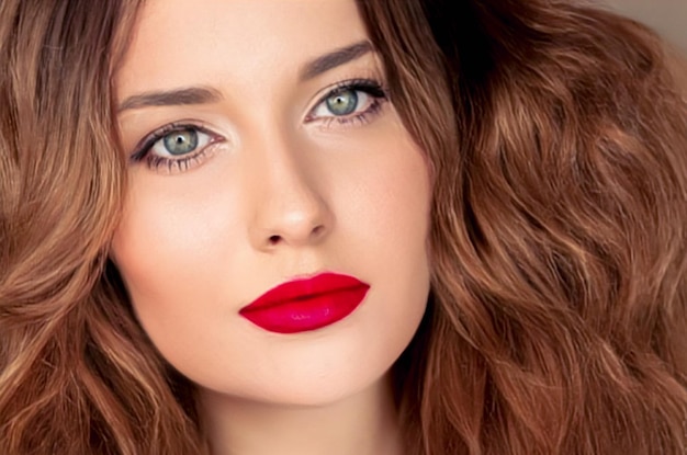 Make-up di bellezza e acconciatura ritratto del viso di una bella donna trucco rossetto e acconcio