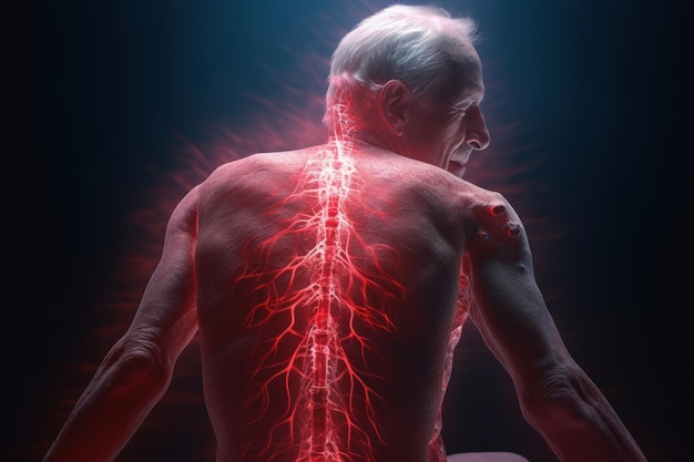 Mal di schiena del corpo umano Disagio della realtà aumentata del trauma della colonna vertebrale AI generativa