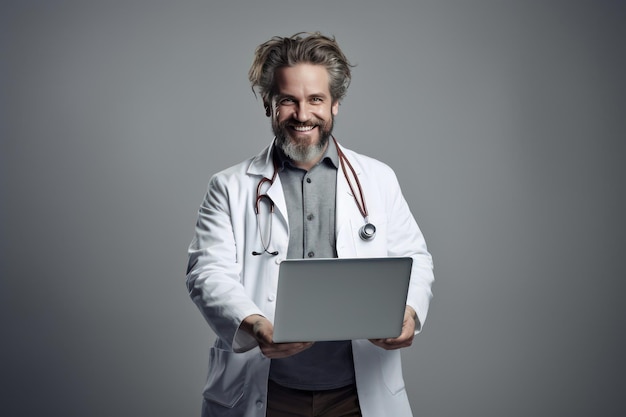 Male_doctor_with_laptop_over_gray_background