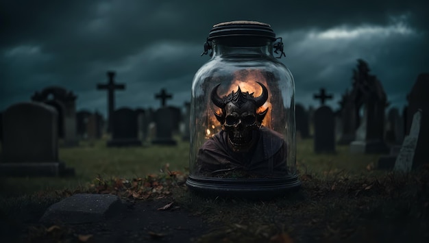 Malevolenza prigioniera di questo terrore demoniaco di Halloween contenuto negli antichi cimiteri di vetro
