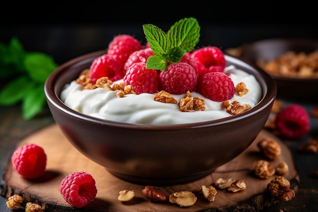 Malva in una ciotola con yogurt e granola