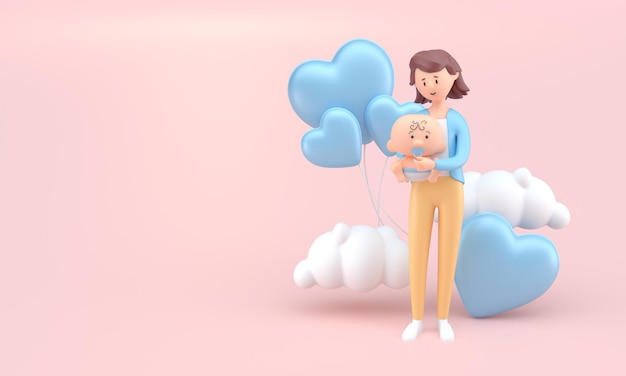 Mamma con la sua illustrazione 3D del bambino