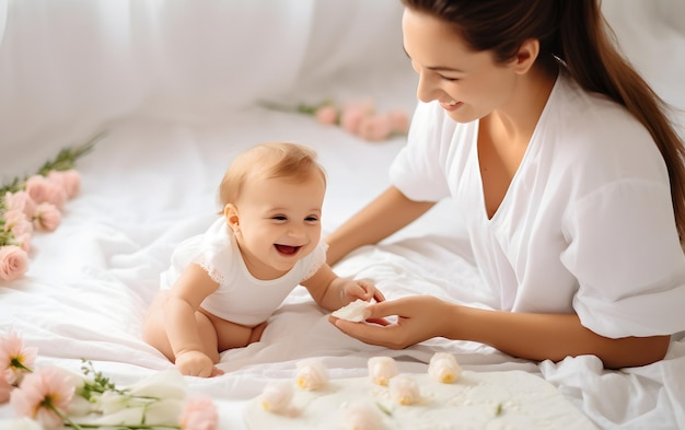 mamma felice con il suo bambino che ride