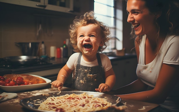 mamma felice con il suo bambino che ride