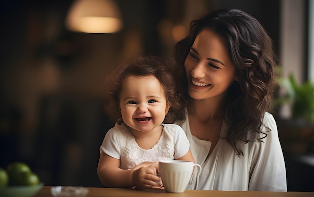 mamma felice con il suo bambino che ride