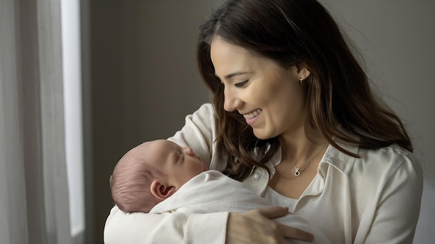 Mamma felice con un bambino appena nato carino