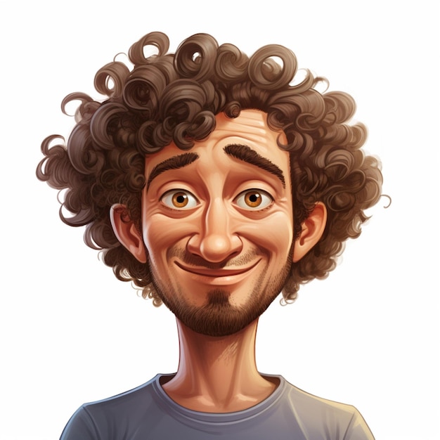 Man Curly Hair 2d cartone animato su sfondo bianco