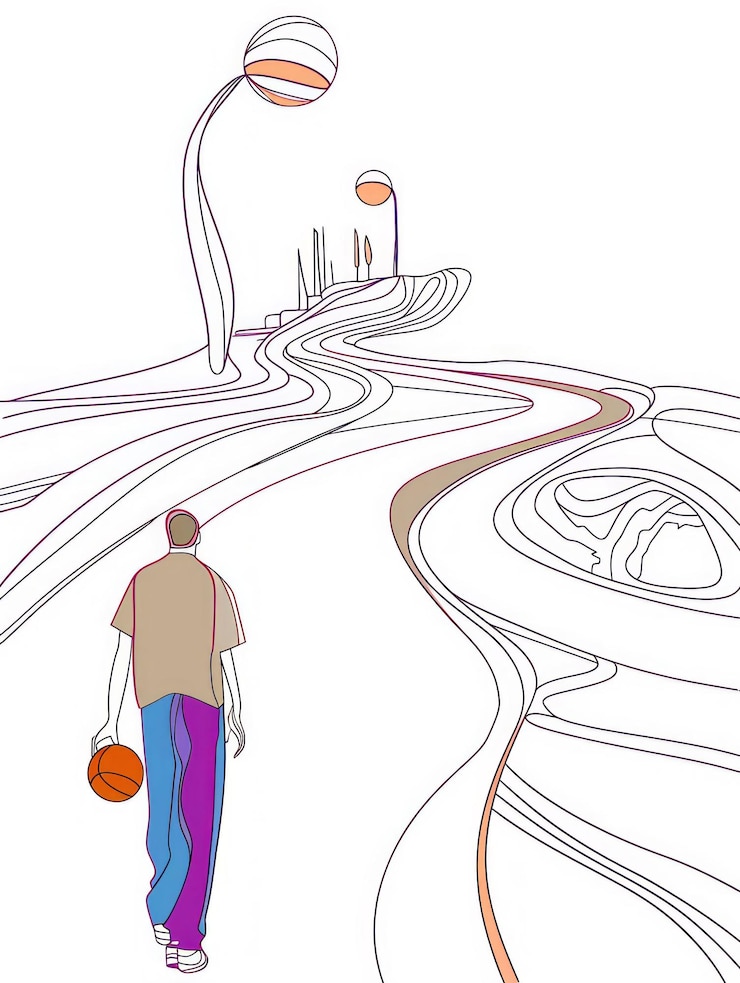 Photo man playing basketball in urban court generative ai