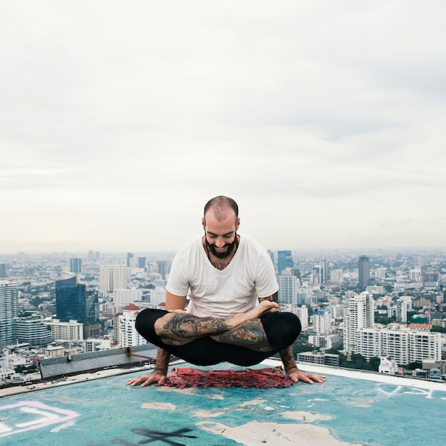 Man Practice Yoga Rooftop Concept