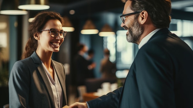 Manager di mezza età che stringe la mano al cliente nell'ambiente professionale di un ufficio