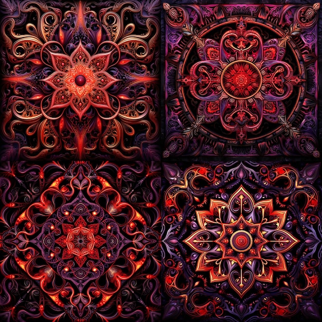 Mandala Art Un vecchio modello ornato rosso e nero nello stile di Psyc